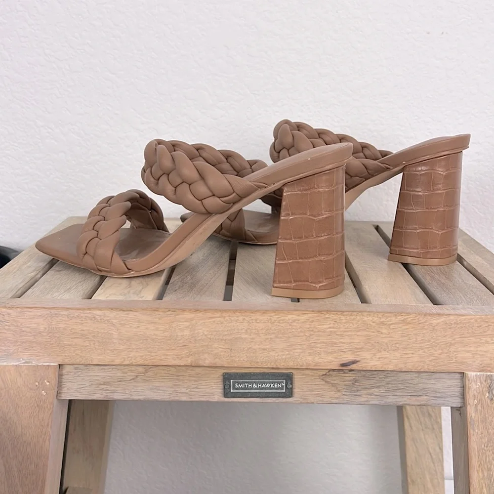Vintage Syktkm Sandal Womens Shoes 8 Braided Strappy Slip On Brown Preowned - Picture 6 of 10
